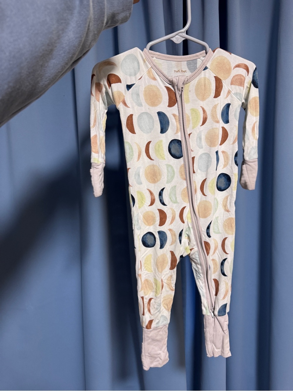 Little Sleepies Cream Moon Phase Zip Footie with Navy, Brown, Blush, Mint